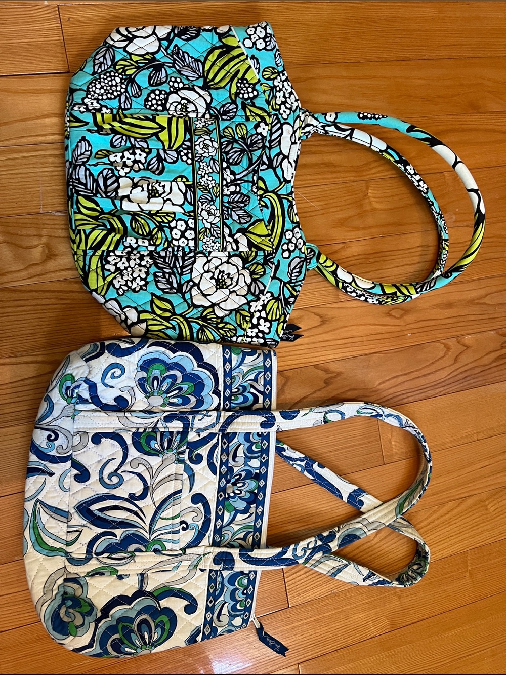 Vera Bradley Teal Floral Quilted Tote with Blue-White Paisley Companion